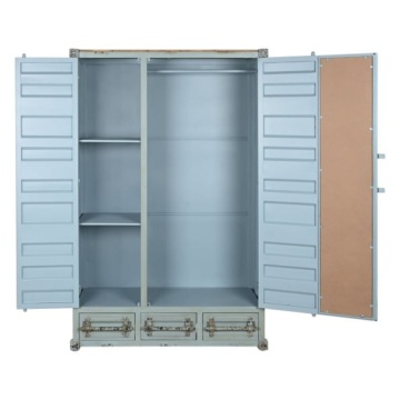 Dulap înalt industrial din metal, turcoaz, cu 2 uși din tablă ondulată, oglindă, 3 sertare, 4 rafturi și bară pentru haine, 174 x 112 x 46 cm, „Cargo” - Img 2