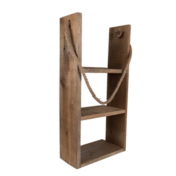 Etajeră de perete din lemn, natur, cu 3 rafturi și frânghie, aspect rustic, 59 x 28 x 16 cm, „Bastian” - Img 3