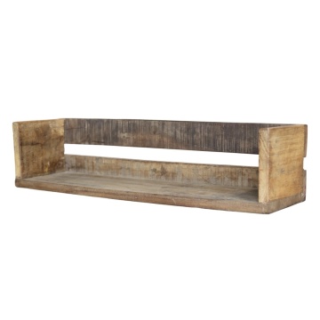 Etajeră de perete din lemn reciclat, natur, cu 1 raft și spate în două tonuri, aspect rustic, 12 x 50 x 13 cm, „Grimaud”