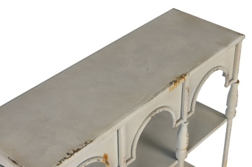 Etajeră de perete din metal, alb, trei arcade și 2 rafturi compartimentate, finisaj antichizat, 70 x 60 x 20 cm, „Fontaine” - Img 3