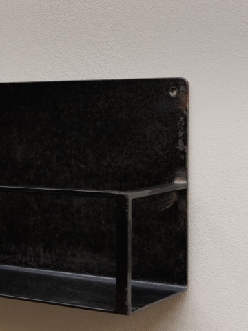 Etajeră de perete vintage din metal, negru, cu 1 raft și bordură din bandă metalică, 20 x 100 x 12 cm, „Ferrum” - Img 5