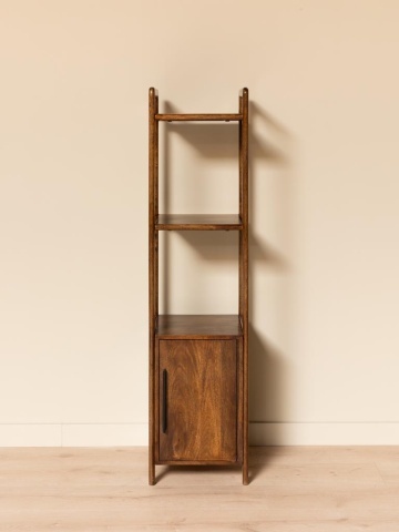 Etajeră din lemn de acacia și metal, cu 3 rafturi și 1 ușă, maro antichizat, finisaj lucios, 40.3×40.5×163 cm, „Sloane" - Img 2