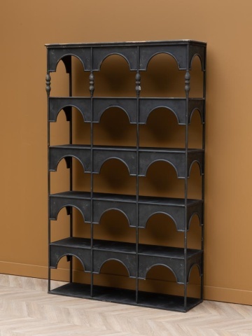 Etajeră din metal, cu 5 rafturi și arcade decorative, negru, finisaj vintage, 120×34.5×194 cm, „Alhambra" - Img 3