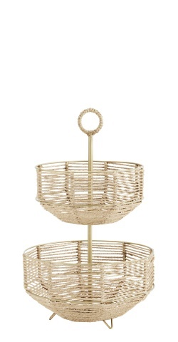Etajeră din metal și frânghie de iută, 2 niveluri, D29×H46 cm, „Juta"