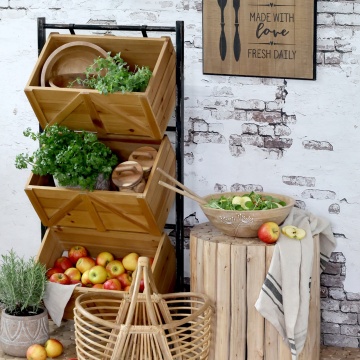 Etajeră metalică cu 3 lăzi din lemn de brad, finisaj natural, 50×34×104 cm, „Marché" - Img 2