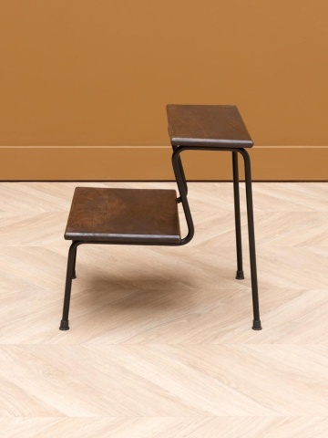 Etajeră mică vintage din lemn de mango și metal, maro și negru, cu 2 rafturi în trepte, finisaj antichizat, 38,5 x 39 x 37,5 cm, „Step” - Img 3
