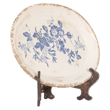 Farfurie charger, din ceramica, motive florale, 25x18x3 cm, Blue - Img 2