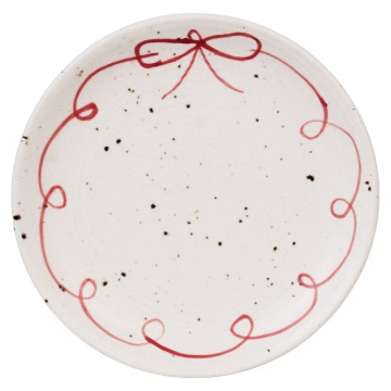 Farfurie decorativă vintage din ceramică, alb cu detalii roșii „Viola Bow”