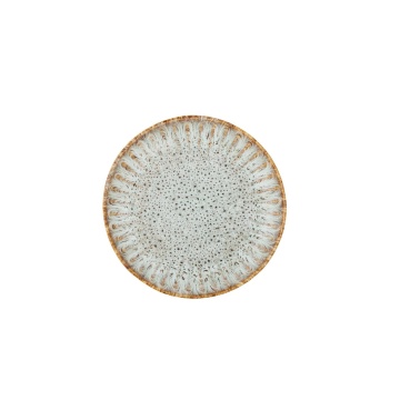 Farfurie din ceramică artizanală verde perlat cu striații fine și accente rustice, 21×2,5 cm, „Fleur"