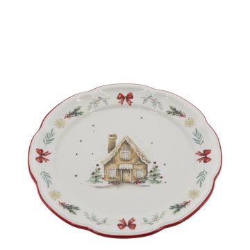 Farfurie întinsă mare din ceramică albă cu motive de Crăciun, 3x28 cm, „Chalet de Noël"
