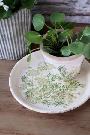 Farfurie pentru ghiveci din ceramică cu imprimeu floral verde, finisaj antichizat, H2,5/D23,5 cm, „Laval” - Img 5
