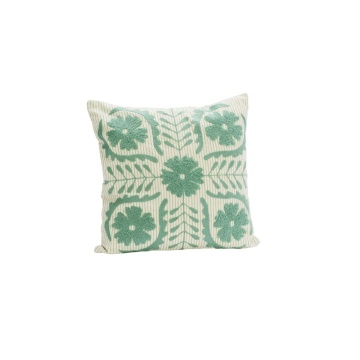 Față de pernă din bumbac brodată manual cu motive suzani, 45×45 cm, „Suzani Green"