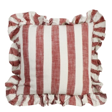 Față de pernă din bumbac organic, rosu și alb, model în dungi cu volănaș decorativ, 45 × 45 cm, „Ida Stripe"