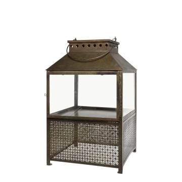 Felinar auriu, din metal si sticla, aspect vintage, H53cm, Patt