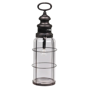 Felinar negru, din sticla, cu baterii, E12, H42cm. French Stable