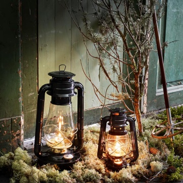 Felinar vintage negru cu petrol, din metal și sticlă, cu detalii aurii, capac de siguranță și fitil inclus, „Hurricane Lantern Black Large" - Img 3