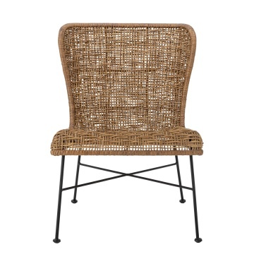 Fotoliu din rattan natural și metal, natur, cu cadru metalic negru, 69x59,5x81,5 cm, „Somme"