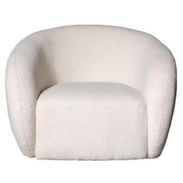 Fotoliu lounge alb din stofă bouclé cu design rotunjit, „Oxygène”