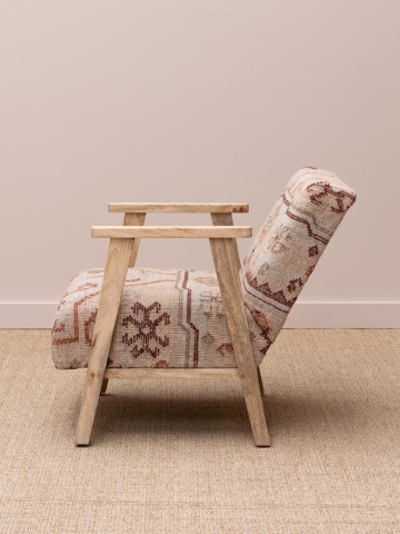 Fotoliu lounge kilim din lână și iută naturală cu structură din lemn de acacia, „Tierra” - Img 4