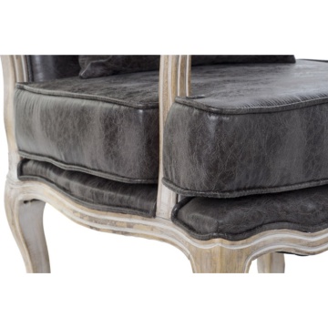 Fotoliu pentru living în stil Louis XV, maro, din piele ecologică cu aspect vintage, cadru sculptat din lemn de cauciuc, 70×66×94 cm, „Lavigne” - Img 4