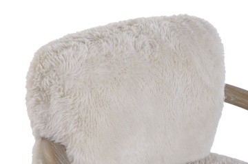 Fotoliu pufos din blană artificială bej, structură din lemn de frasin, „Neve" - Img 6