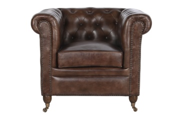 Fotoliu vintage din piele naturală maro închis, „Chesterfield" - Img 8