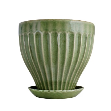 Ghiveci ceramică decorativ, ghiveci cu farfurioară, verde închis, Ø 25 x H 23 cm, „Anna"