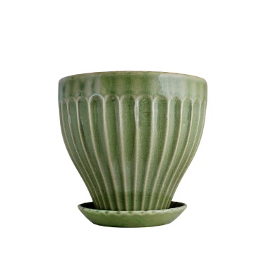 Ghiveci ceramică decorativ, ghiveci cu farfurioară, verde închis, Ø 25 x H 23 cm, „Anna"
