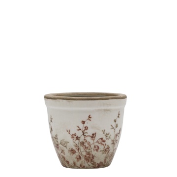 Ghiveci crem, din ceramica, cu motive florale, H10.5/D12.5cm, Chaville