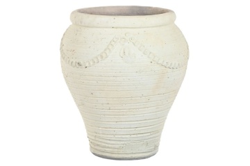 Ghiveci decorativ din teracotă artizanală, finisaj craft brut alb-crem, 48×48×57 cm, „Jerba" - Img 2