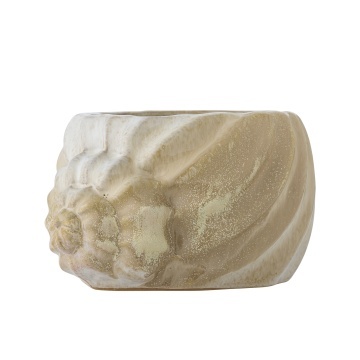 Ghiveci din ceramică artizanală, maro, cu motive florale sculptate în relief, 22x12x17,5 cm, „Corelia"