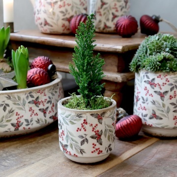Ghiveci din ceramică cu frunze și fructe de pădure, aspect vintage, H10/D10 cm - Img 2