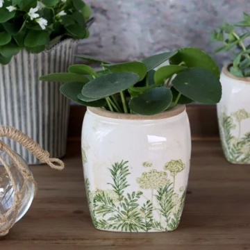 Ghiveci din ceramică cu imprimeu floral, verde, H15/D13,5 cm, „Laval” - Img 2