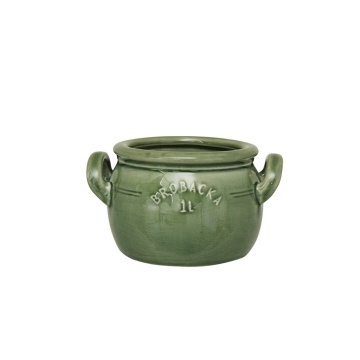 Ghiveci din ceramică glazurată manual 1L verde închis jos, „Brobacka"