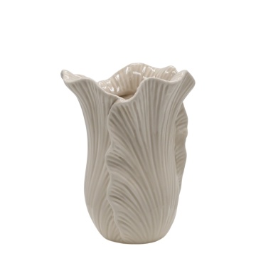 Ghiveci din portelan linen, cu frunze H19/D14.5 cm, Fayence - Img 1