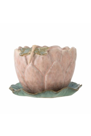 Ghiveci roz din ceramică cu farfurie, D18,5 x H13,5 cm, „Jaylee”