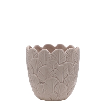 Ghiveci taupe din portelan, cu model, H11.5/D12 cm, Fayence