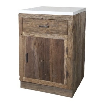 Insulă de bucătărie modulară din lemn reciclat, natur, cu blat din marmură albă, 1 sertar și 1 ușă, 97 x 60 x 60 cm, „Grimaud”