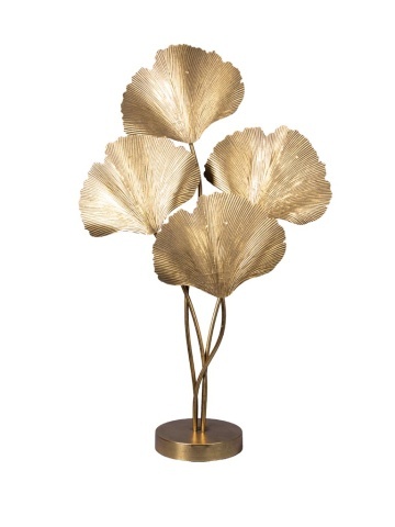 Lampă de masă din alamă aurie, cu frunze de ginkgo sculptate, finisaj vintage, 102×59×23 cm, „Ginkgo"