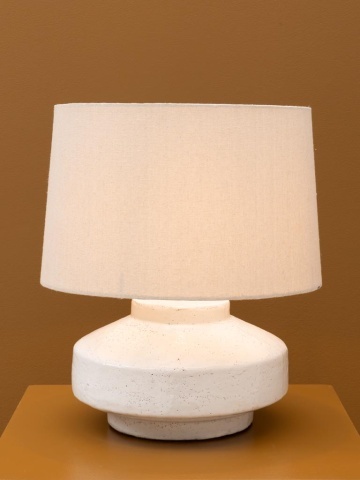 Lampă de masă din bumbac natur cu structură din ceramică albă, finisaj mat, 46×40 cm, „Gabaldia" - Img 4