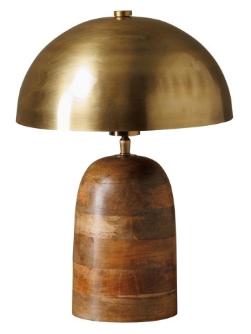 Lampa de masa, din lemn de mango, cu abajur din metal, Mushroom