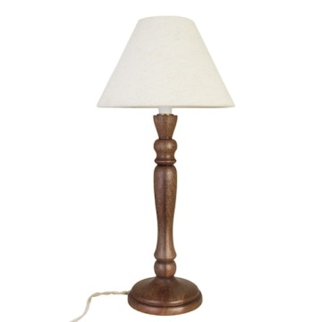 Lampă de masă din lemn de mango maro, picior sculptat, cablu textil natur cu întrerupător, finisaj natural, 37 x 12,5 cm, „Vilgot”