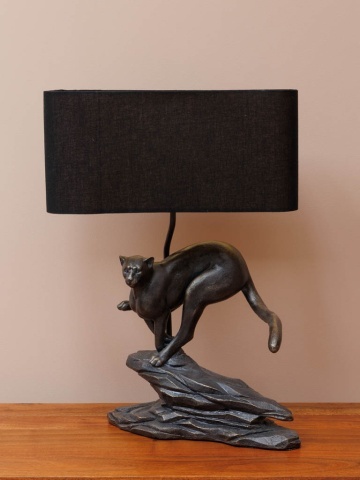 Lampa de masa, din rasina, cu abajur din bumbac, Leopard - Img 2
