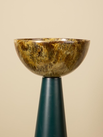 Lampă de masă din rășină maro cu structură din metal kaki, abajur în formă de cupă, finisaj lucios, 35×23 cm, „Toralia" - Img 3