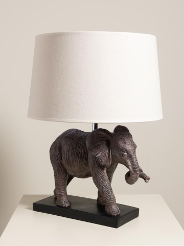 Lampa de masa elefant din polirasină, cu abajur din in si bumbac , "Savane" - Img 4
