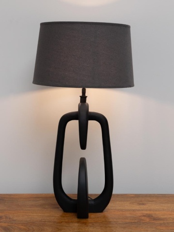 Lampa de masa, negru, cu abajur gri, din in, Disc - Img 5
