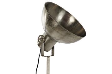 Lampă de podea industrială din metal, trepied reglabil, abajur tip reflector, finisaj argintiu antichizat, 74 x 61 x 182 cm, „Flashlight" - Img 4