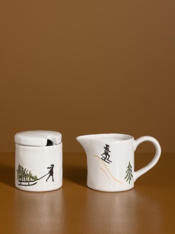 Letieră din ceramică albă cu motive de iarnă pictate manual, 7 × 11,5 × 6,5 cm, „Slalom" - Img 6