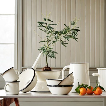 Lighean vintage din oțel emailat, alb offwhite, Ø40×H13 cm, 9L, „Emil's Enamel" - Img 2