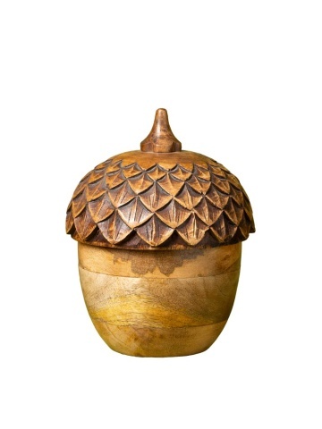 Lumânare decorativă din lemn de mango în formă de ghindă, capac sculptat, finisaj natural, 16,5 x 15 cm, „Chêne”